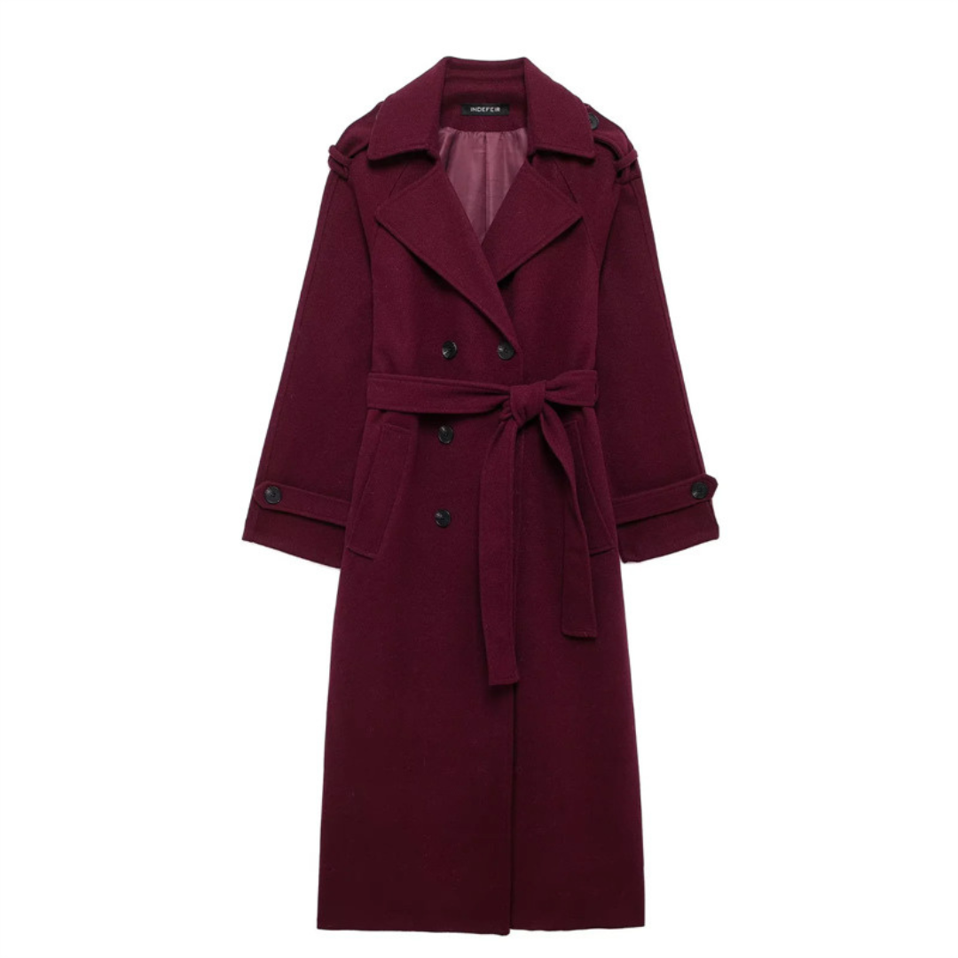 Manteau trench pour femmes avec double rangée de boutons et ceinture à nouer