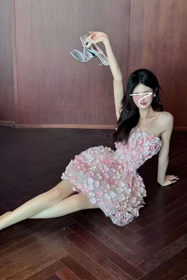 Frieda | Robe de cocktail sans bretelles 3D fleurs pour femmes, jupe ballon, robe de soirée