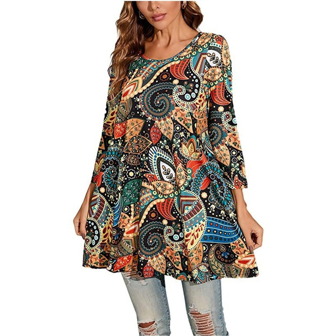 Leonie | Tunique femme avec imprimé mandala coloré et manches 3/4