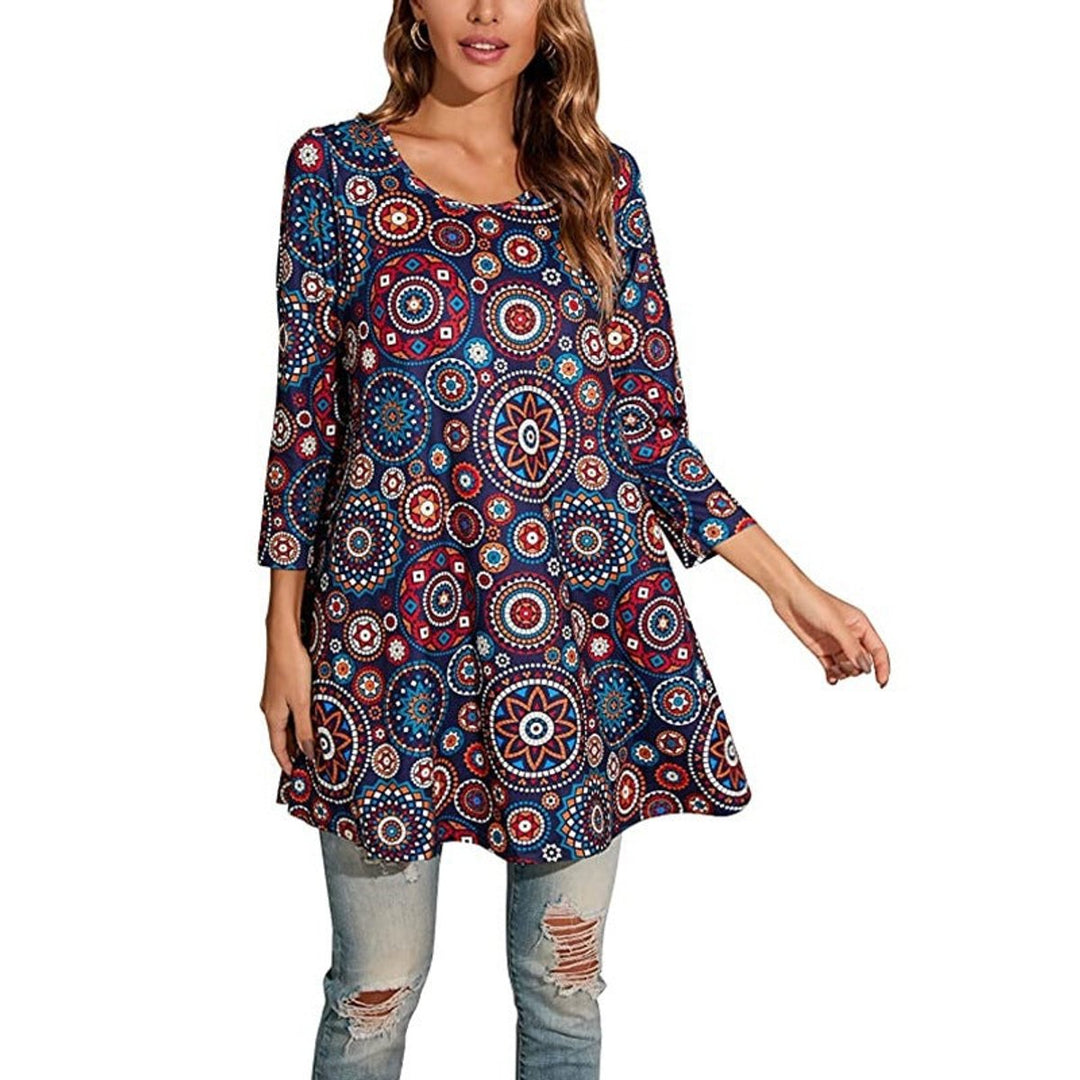 Leonie | Tunique femme avec imprimé mandala coloré et manches 3/4