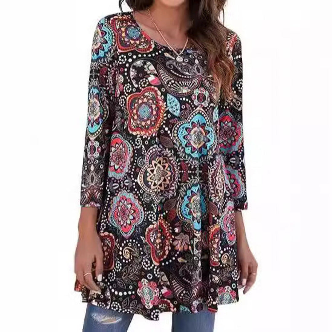 Leonie | Tunique femme avec imprimé mandala coloré et manches 3/4