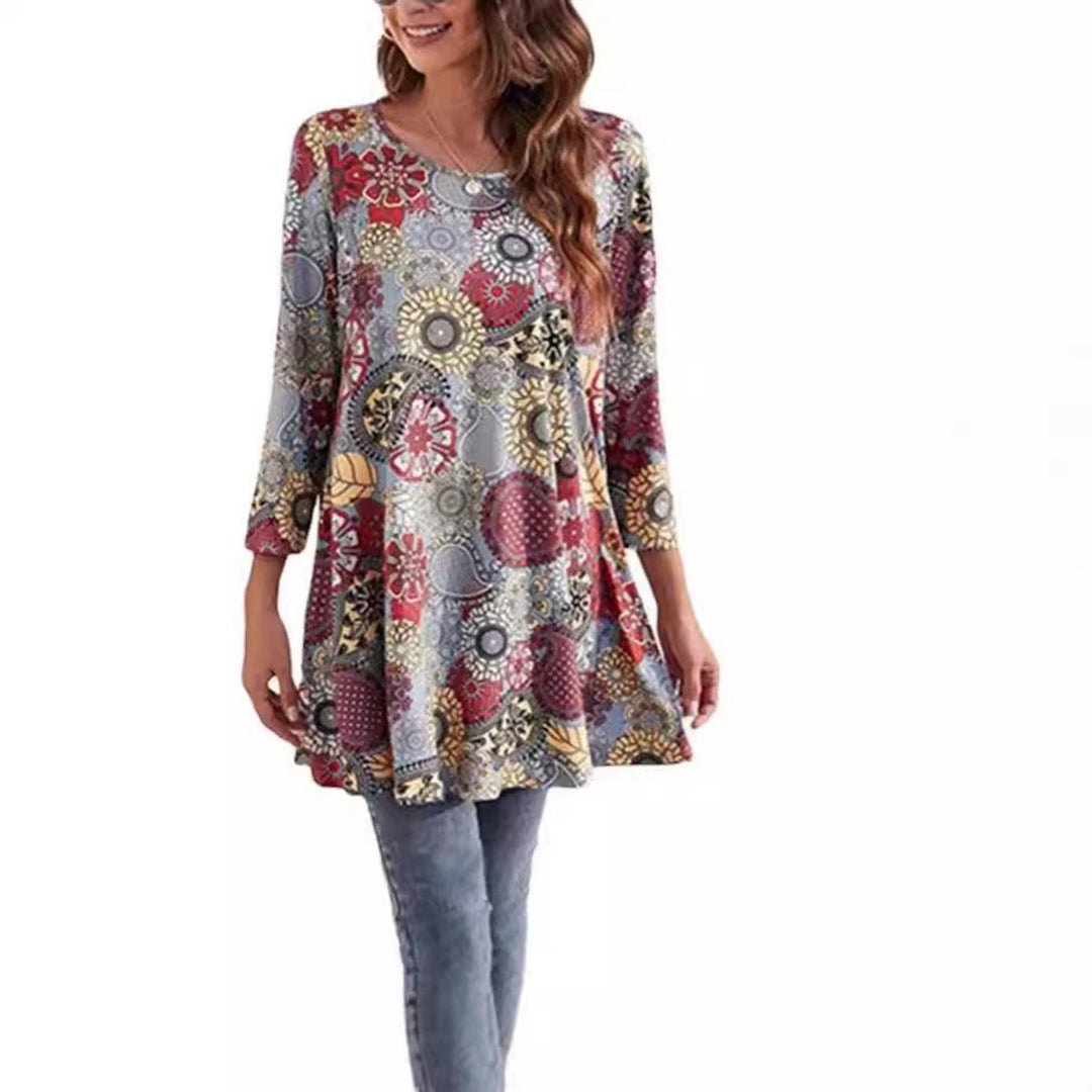Leonie | Tunique femme avec imprimé mandala coloré et manches 3/4