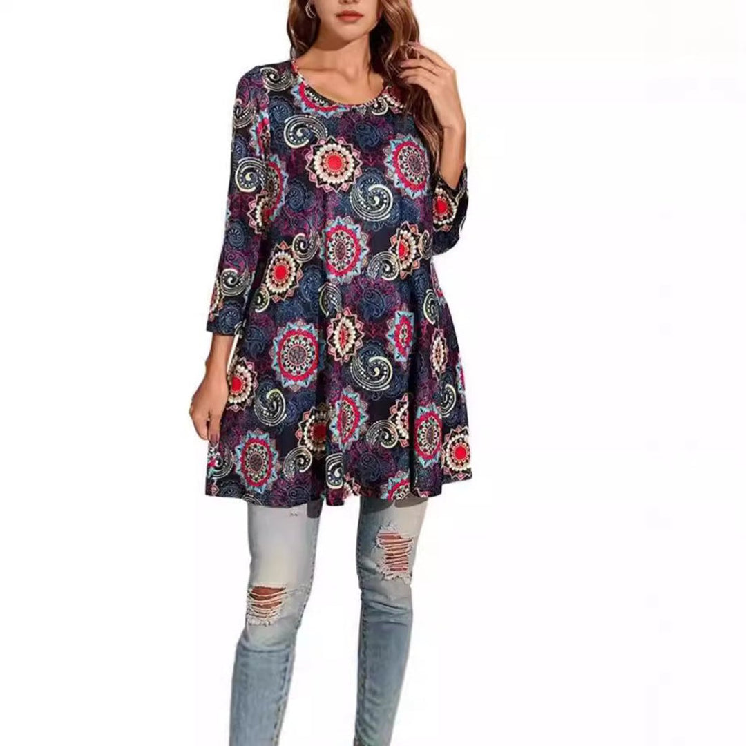 Leonie | Tunique femme avec imprimé mandala coloré et manches 3/4
