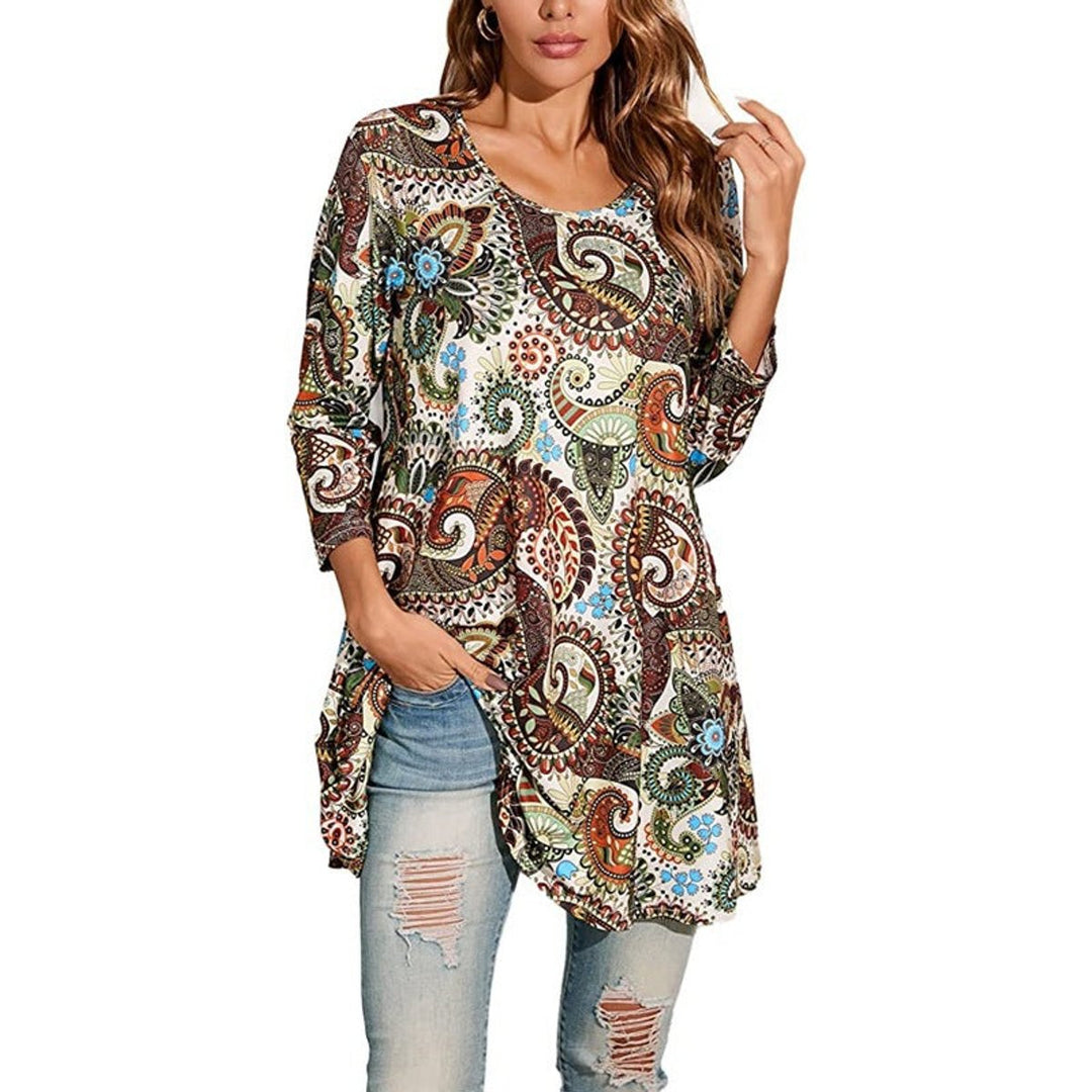 Leonie | Tunique femme avec imprimé mandala coloré et manches 3/4