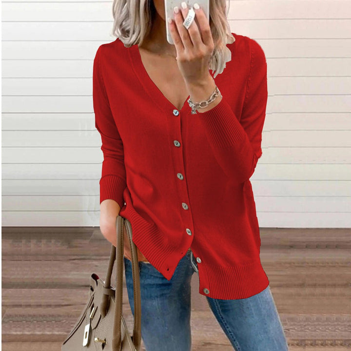 Amelie | Cardigan à col en V pour femmes, manches longues, avec boutons
