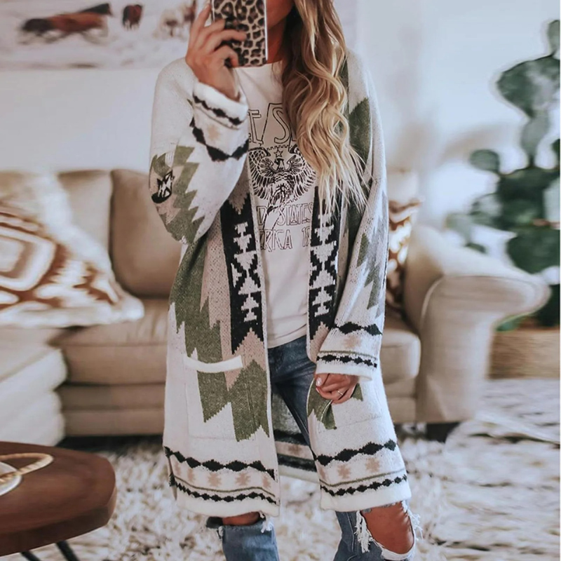 Veste en Tricot Vintage Bohème pour Femmes | Longue