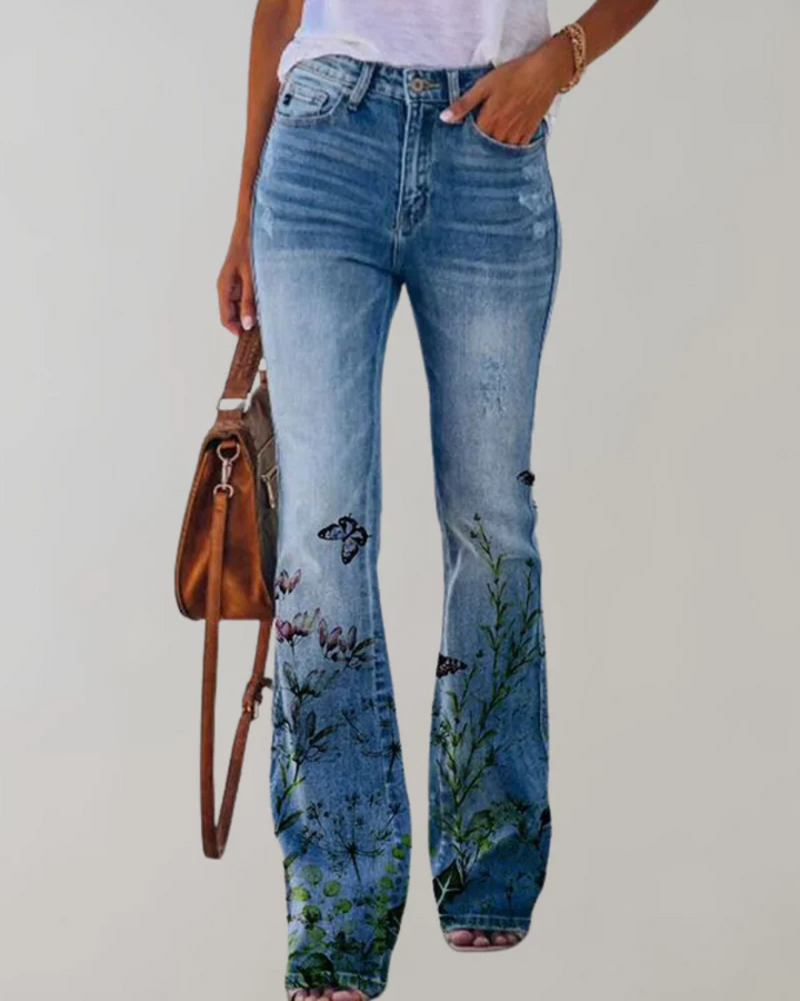 Jeans évasés vintage pour femmes avec motif floral | Été
