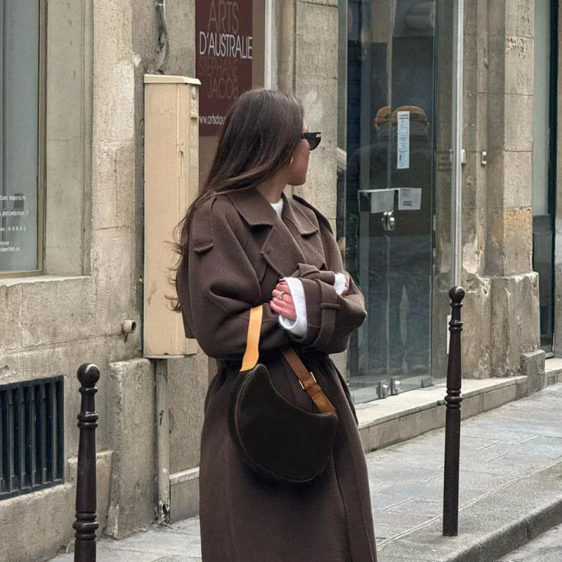Manteau trench vintage pour femmes avec ceinture | Long