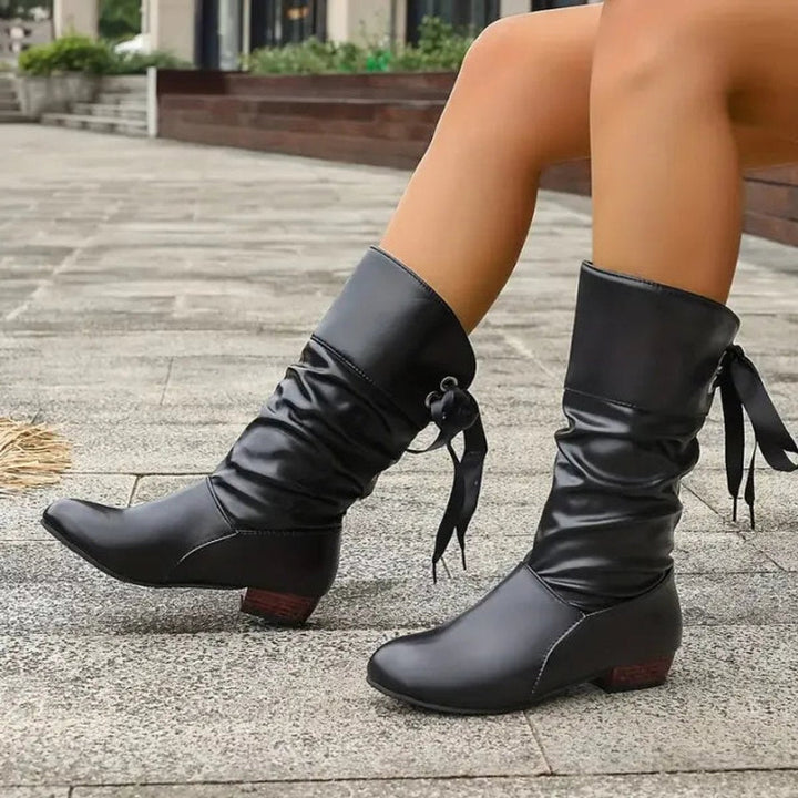 Marie | Bottines à lacets montantes pour femmes avec talon bloc en simili cuir