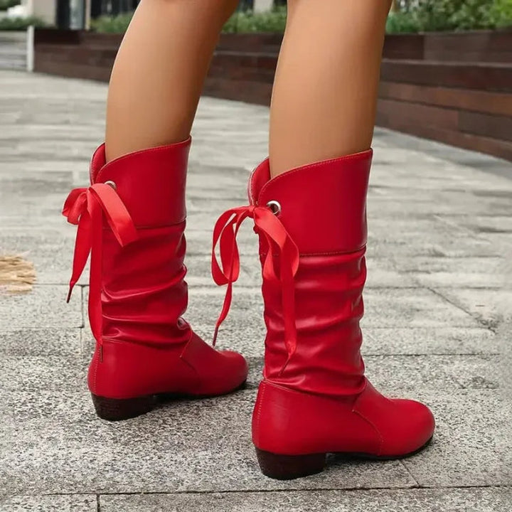 Marie | Bottines à lacets montantes pour femmes avec talon bloc en simili cuir
