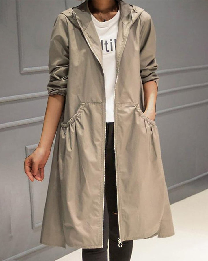 Charlotte | Manteau Trench Long à Capuche Imperméable en Polyester pour Femmes