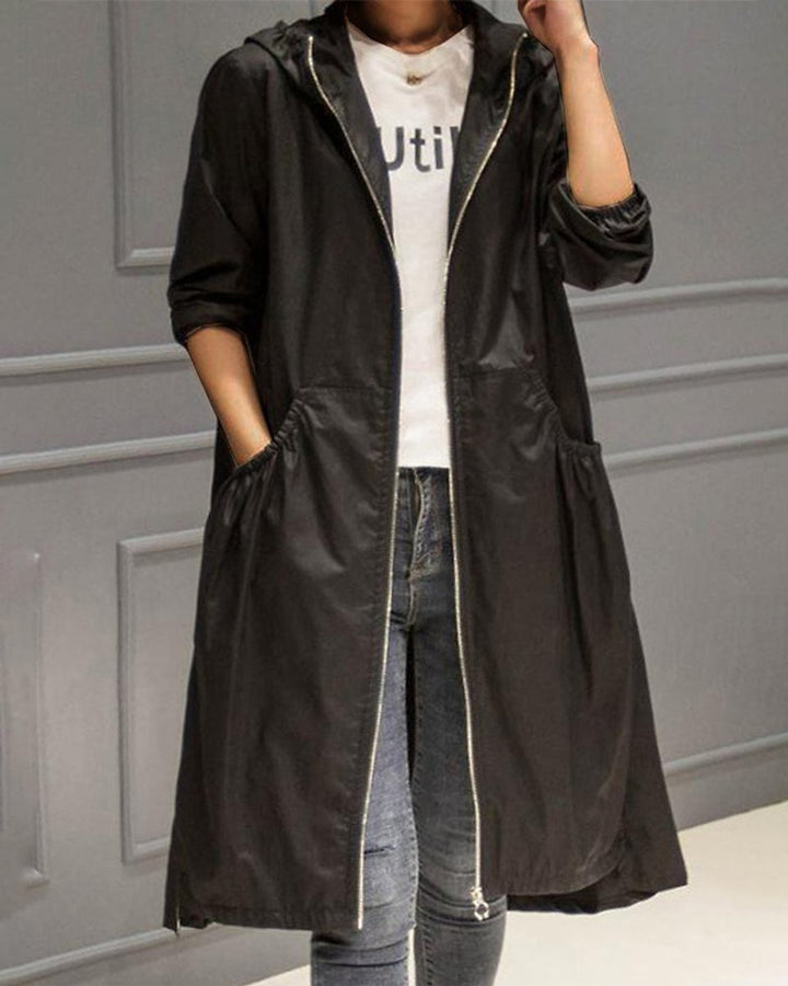 Charlotte | Manteau Trench Long à Capuche Imperméable en Polyester pour Femmes
