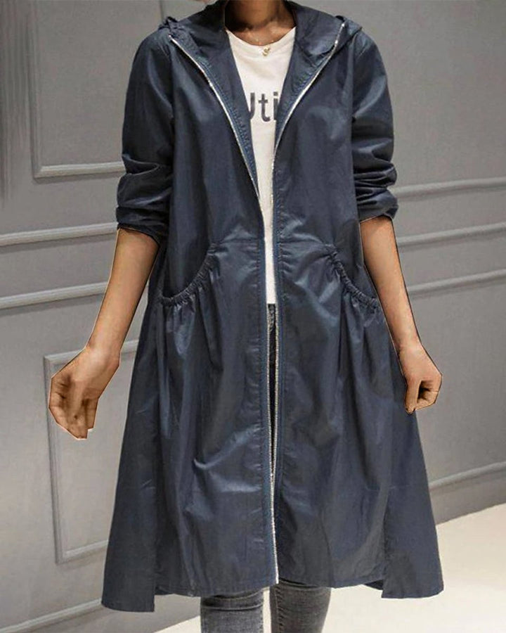 Charlotte | Manteau Trench Long à Capuche Imperméable en Polyester pour Femmes