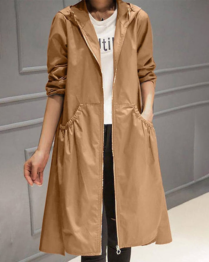 Charlotte | Manteau Trench Long à Capuche Imperméable en Polyester pour Femmes