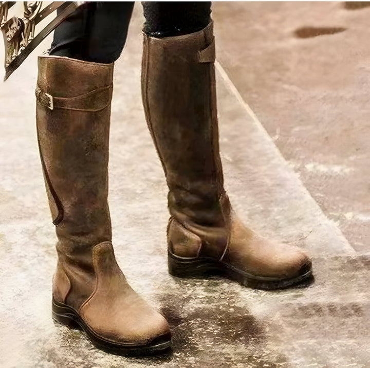 Johanna | Bottes en cuir imperméables pour femmes, hauteur genou avec boucle EU 35-43