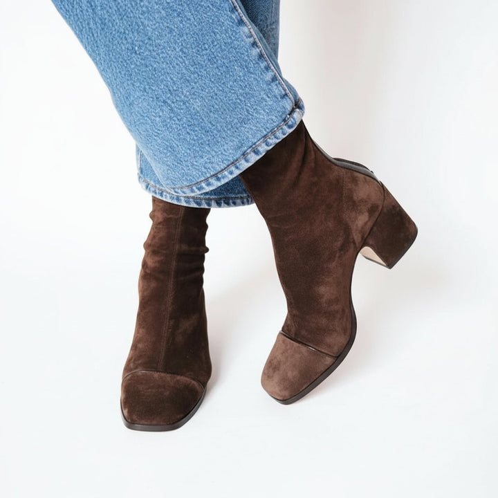Charlotte | Bottines en daim pour femmes avec talon bloc et forme à bout carré