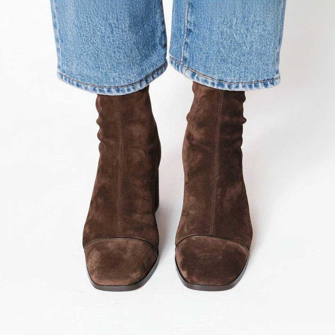 Charlotte | Bottines en daim pour femmes avec talon bloc et forme à bout carré