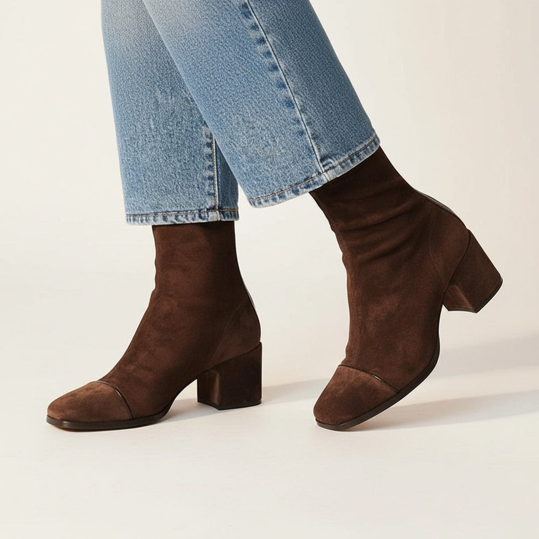 Charlotte | Bottines en daim pour femmes avec talon bloc et forme à bout carré