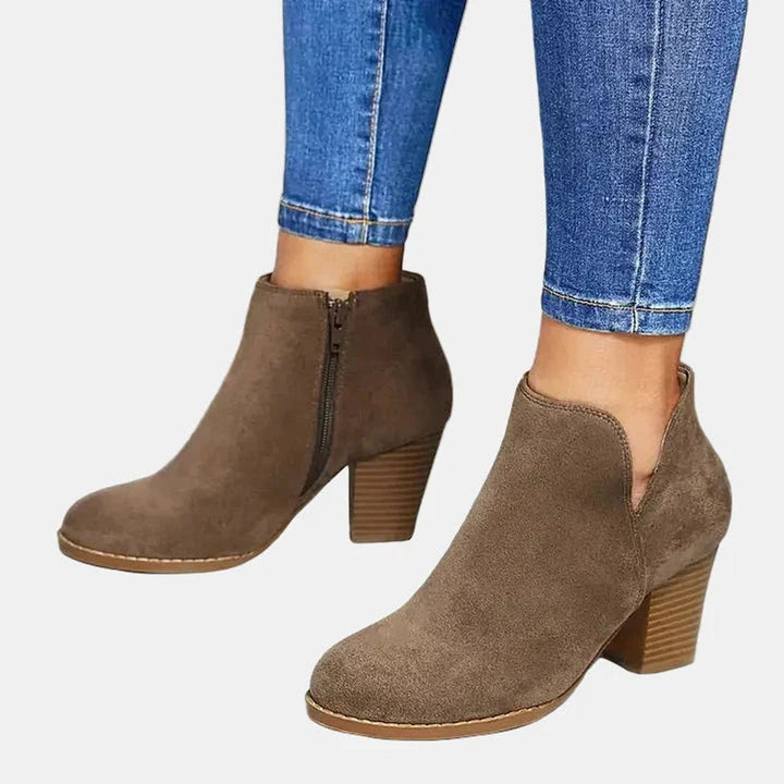 Emilia | Bottines à talon bloc en daim pour femmes avec fermeture éclair