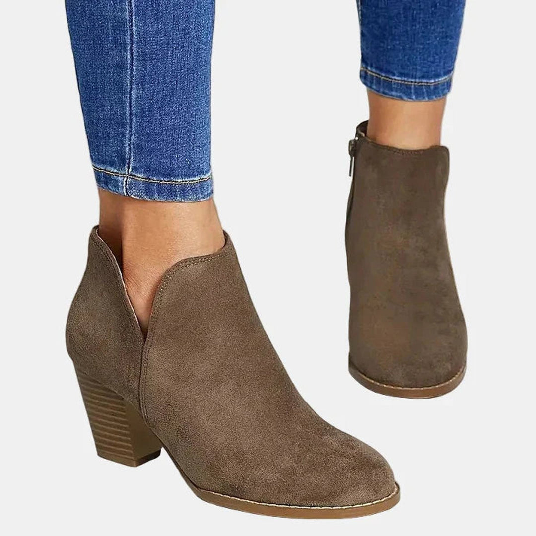Emilia | Bottines à talon bloc en daim pour femmes avec fermeture éclair