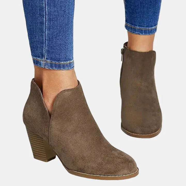 Emilia | Bottines à talon bloc en daim pour femmes avec fermeture éclair