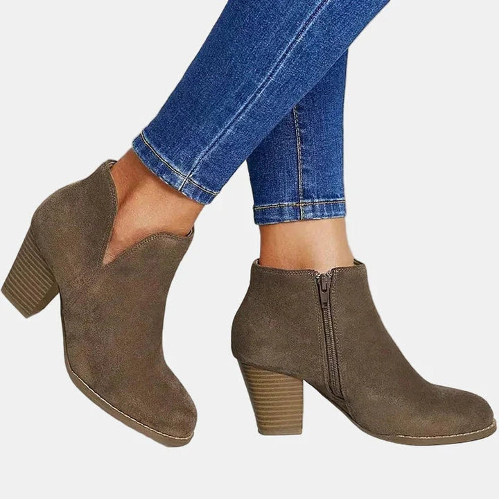 Emilia | Bottines à talon bloc en daim pour femmes avec fermeture éclair