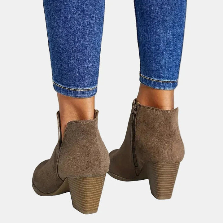 Emilia | Bottines à talon bloc en daim pour femmes avec fermeture éclair