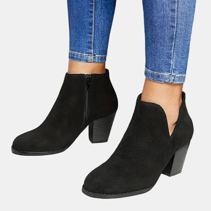 Emilia | Bottines à talon bloc en daim pour femmes avec fermeture éclair