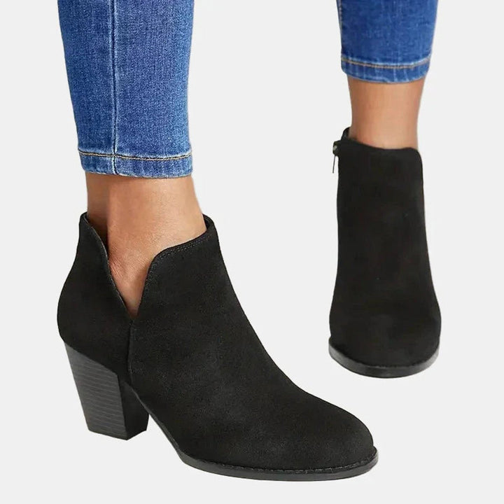 Emilia | Bottines à talon bloc en daim pour femmes avec fermeture éclair