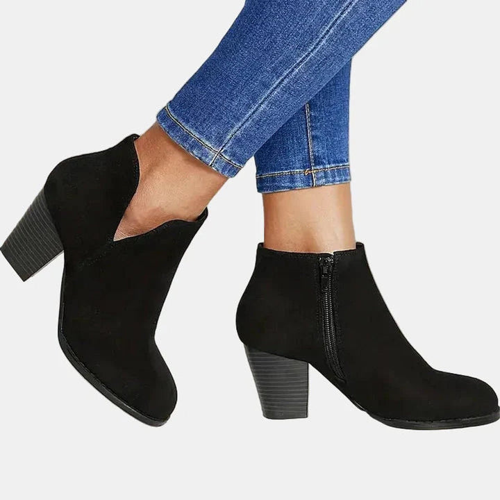 Emilia | Bottines à talon bloc en daim pour femmes avec fermeture éclair