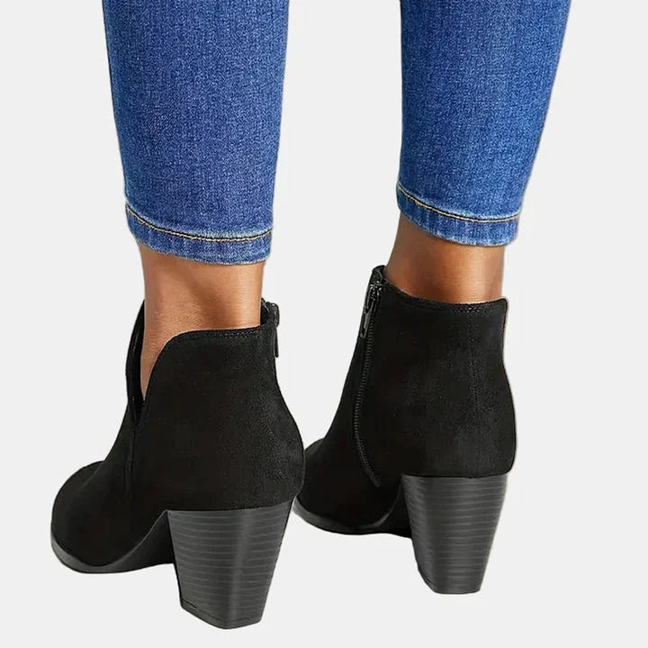 Emilia | Bottines à talon bloc en daim pour femmes avec fermeture éclair