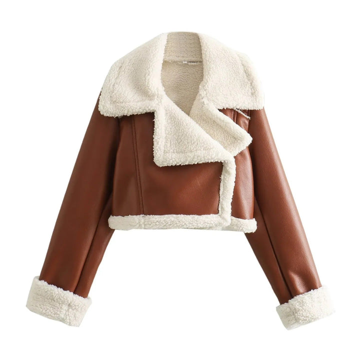 Veste d'hiver pour femmes avec fermeture éclair, col à revers et poignets en peluche