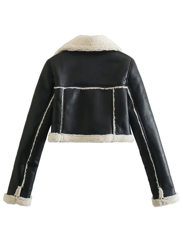 Veste d'hiver pour femmes avec fermeture éclair, col à revers et poignets en peluche