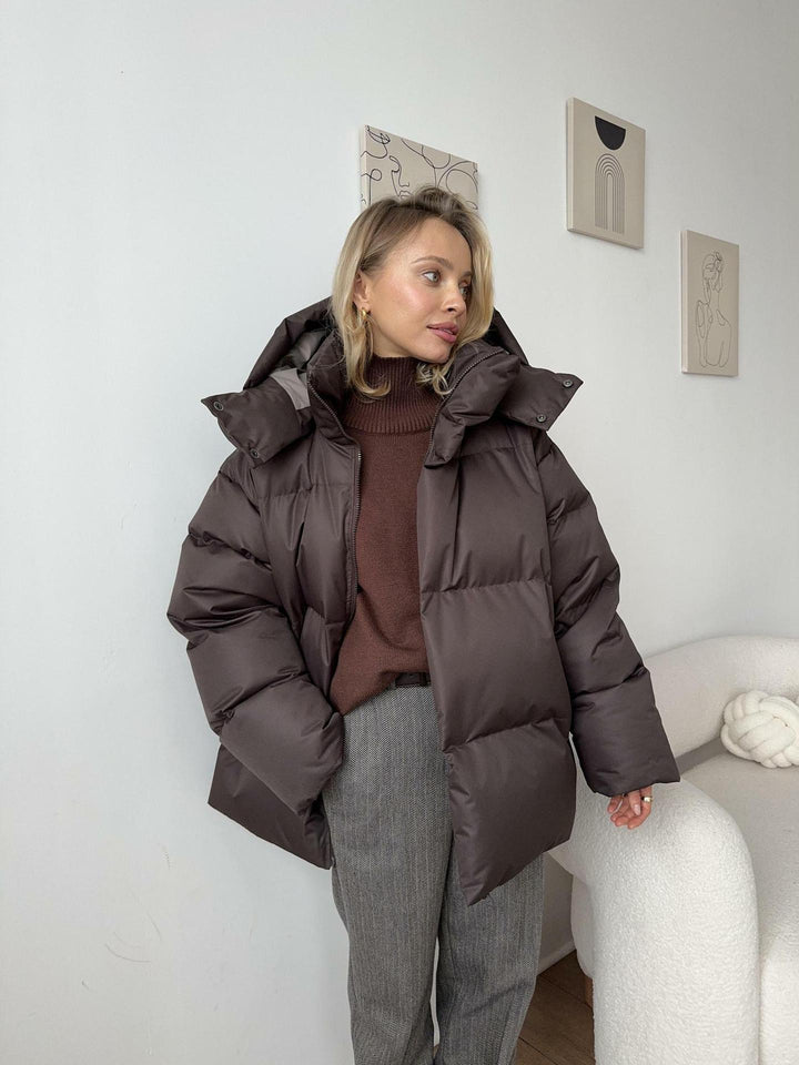 Veste d'hiver pour femmes avec capuche et fermeture éclair devant