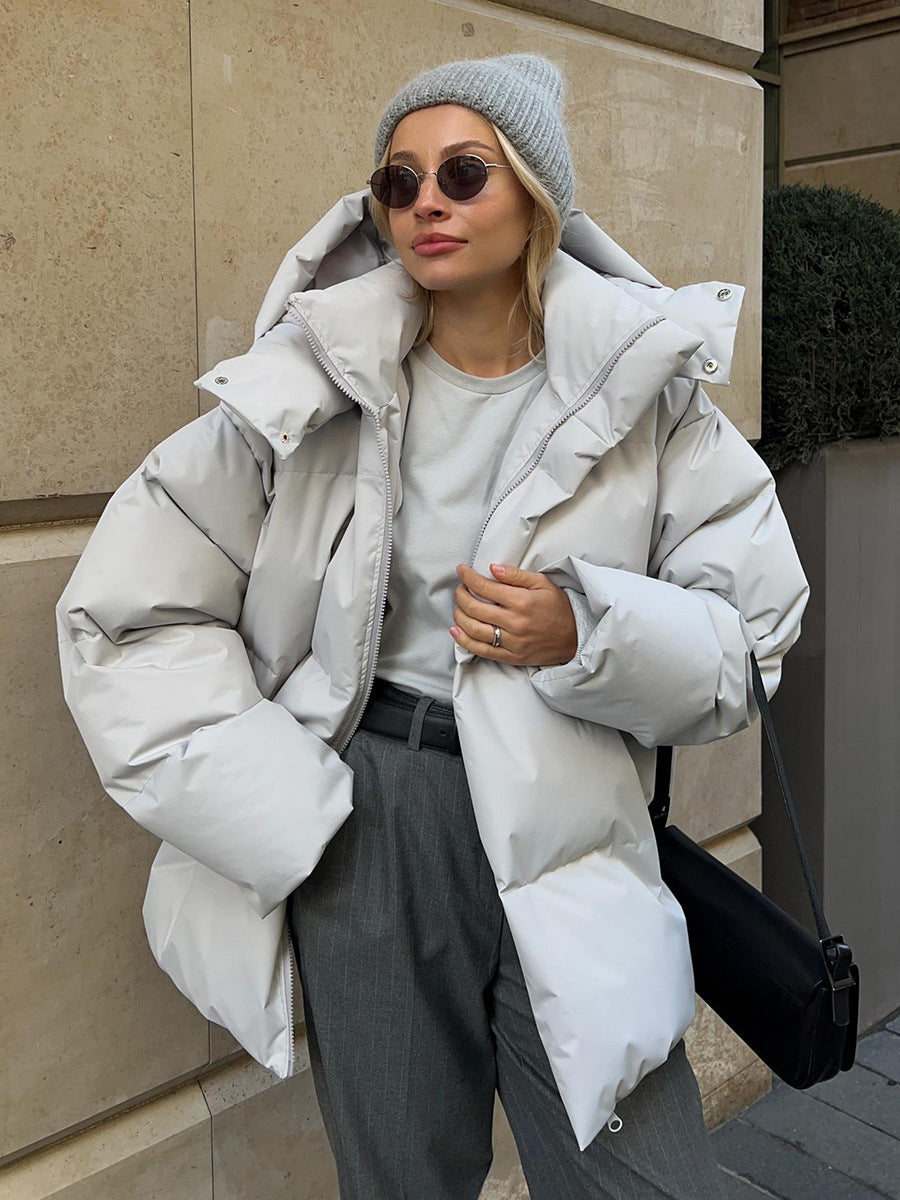 Veste d'hiver pour femmes avec capuche et fermeture éclair devant