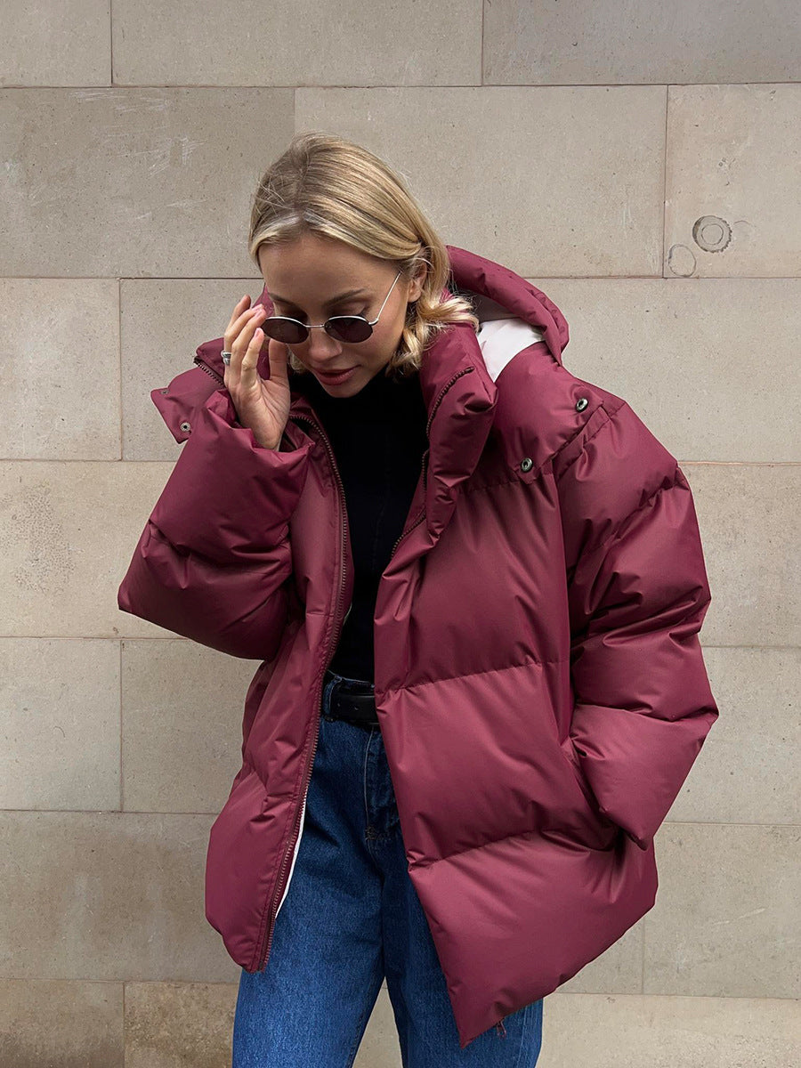 Veste d'hiver pour femmes avec capuche et fermeture éclair devant