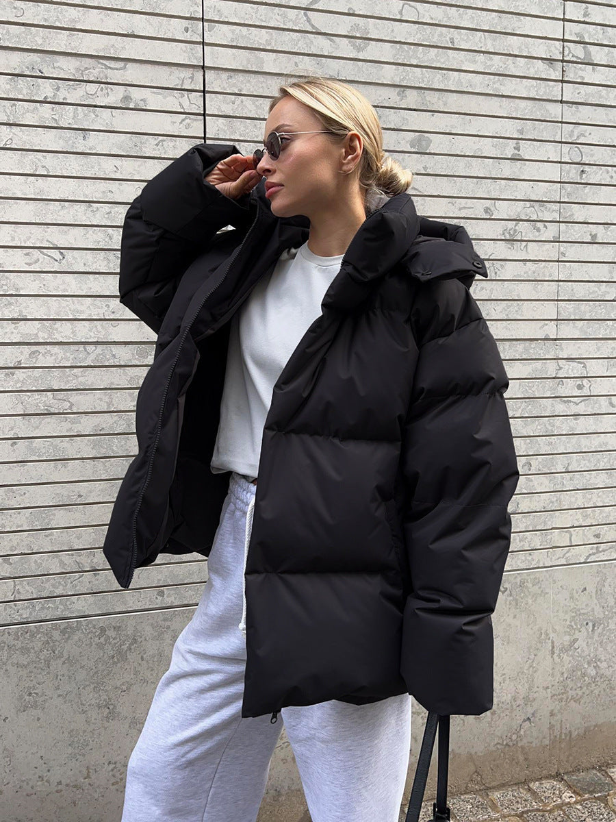 Veste d'hiver pour femmes avec capuche et fermeture éclair devant