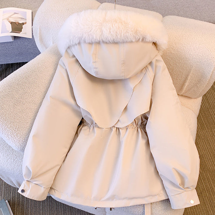 Veste d'hiver pour femmes avec capuche en fausse fourrure et cordon de serrage