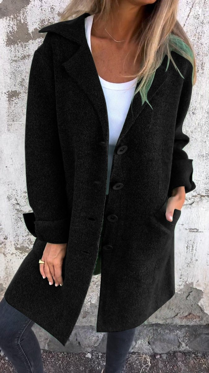 Nora | Manteau Femme Lässig Langer Mantel mit Revers und Knöpfen