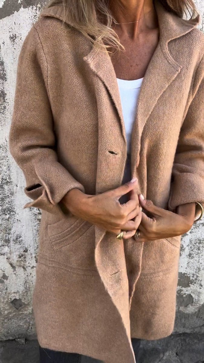 Nora | Manteau Femme Lässig Langer Mantel mit Revers und Knöpfen