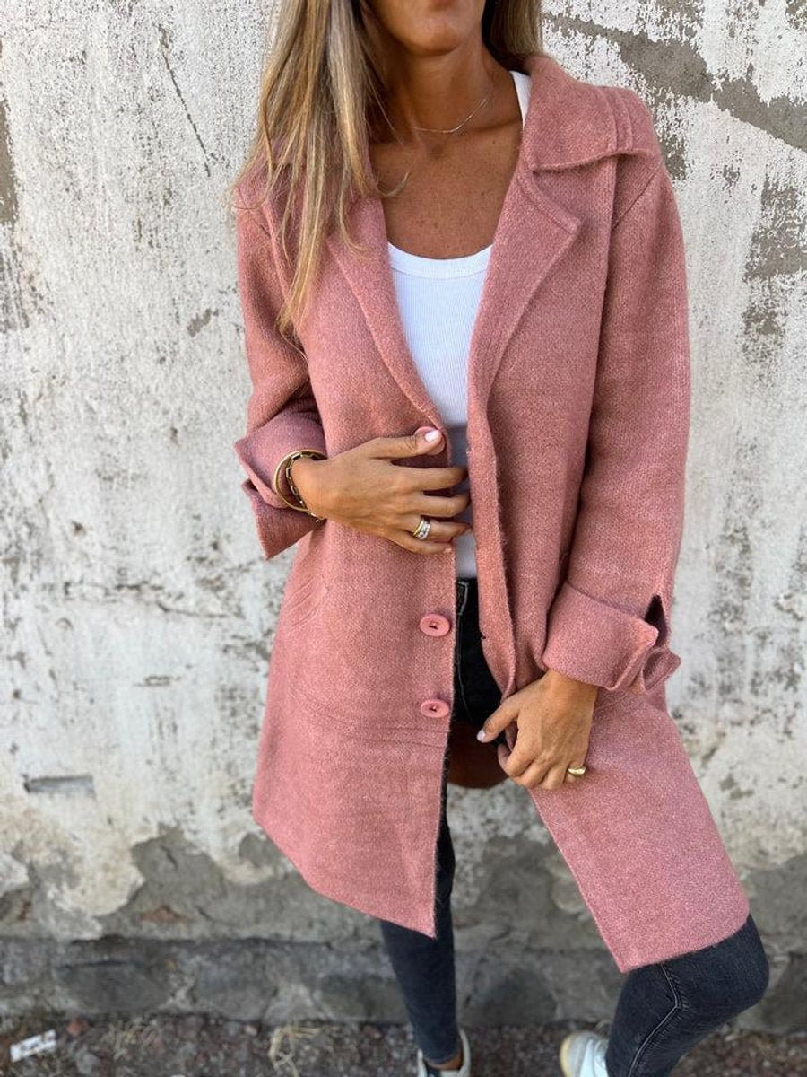 Nora | Manteau Femme Lässig Langer Mantel mit Revers und Knöpfen