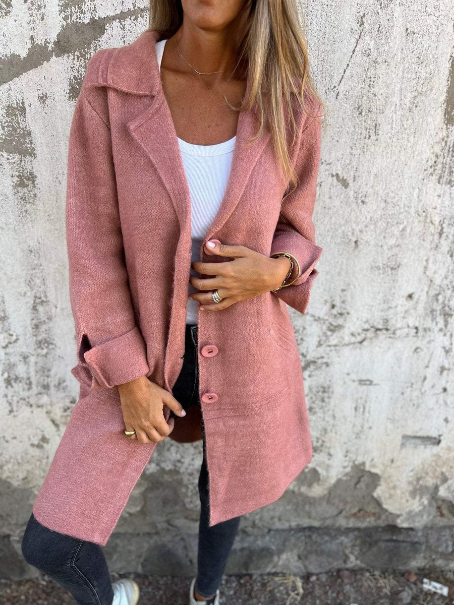 Nora | Manteau Femme Lässig Langer Mantel mit Revers und Knöpfen