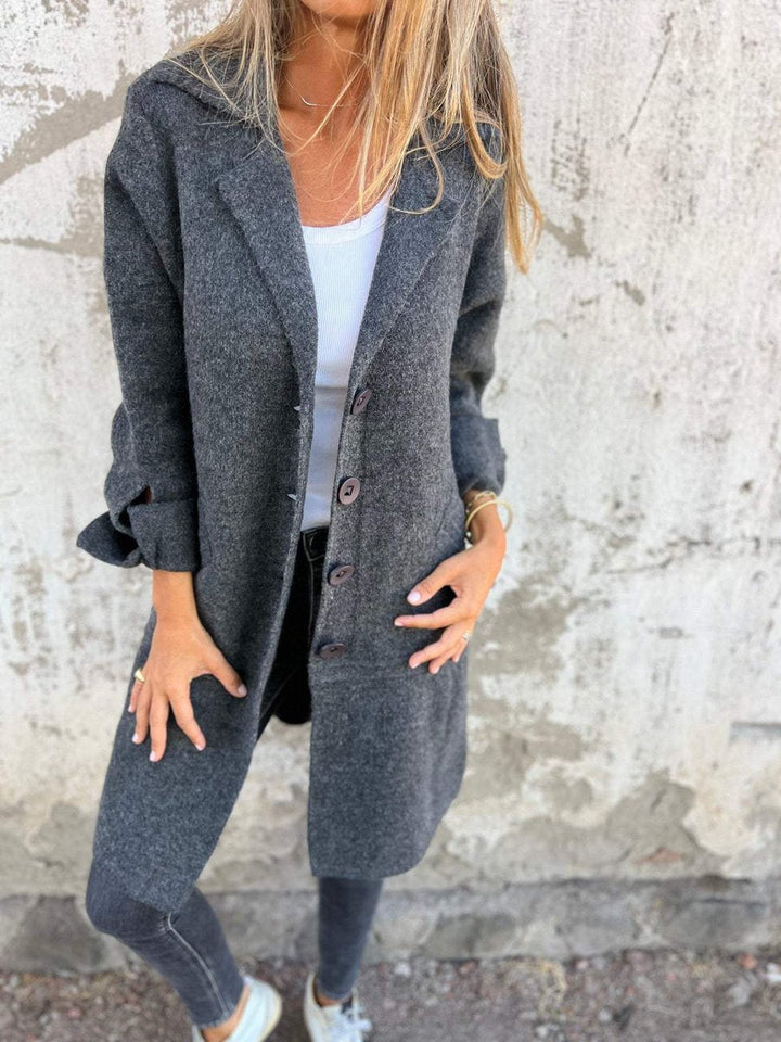 Nora | Manteau Femme Lässig Langer Mantel mit Revers und Knöpfen