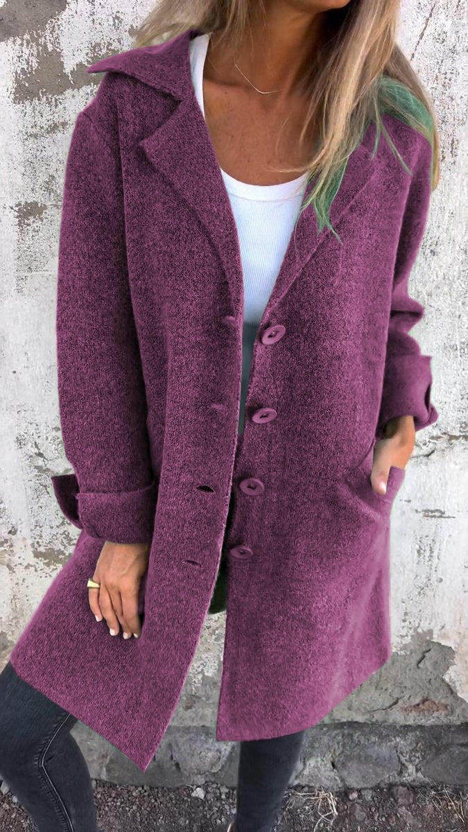 Nora | Manteau Femme Lässig Langer Mantel mit Revers und Knöpfen
