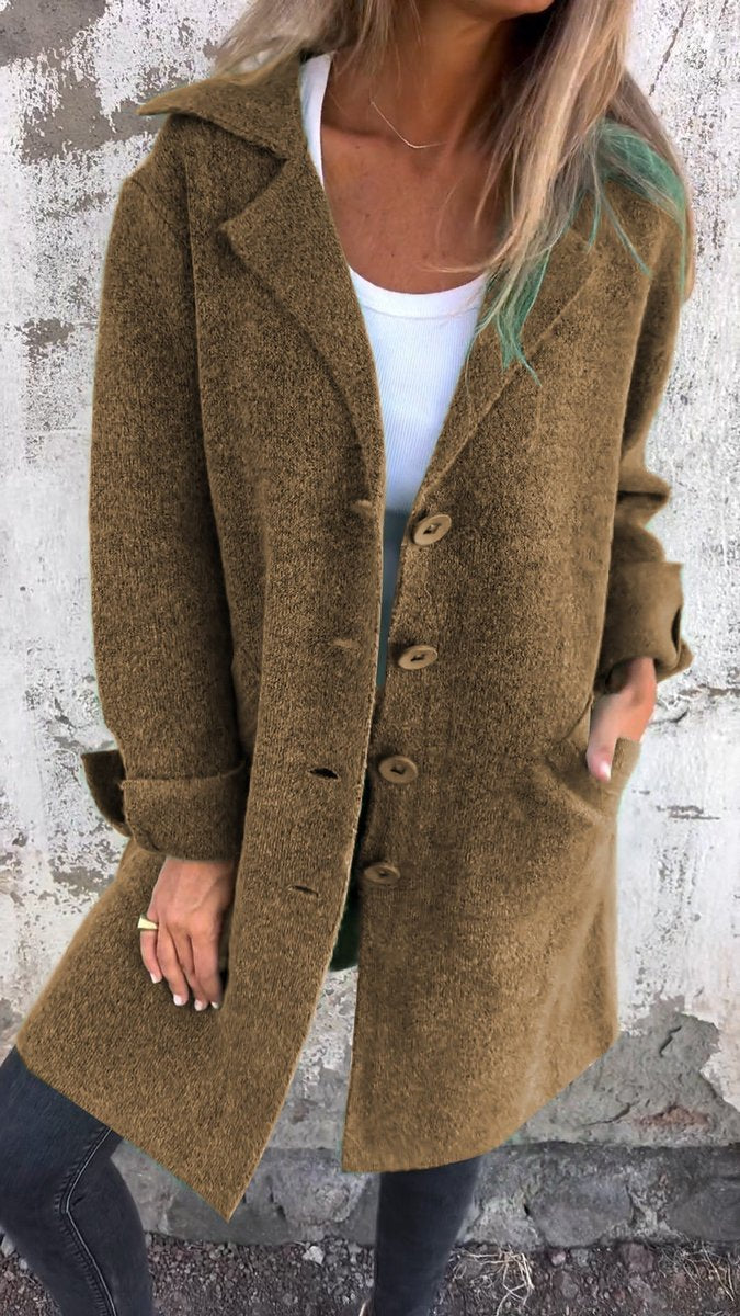 Nora | Manteau Femme Lässig Langer Mantel mit Revers und Knöpfen