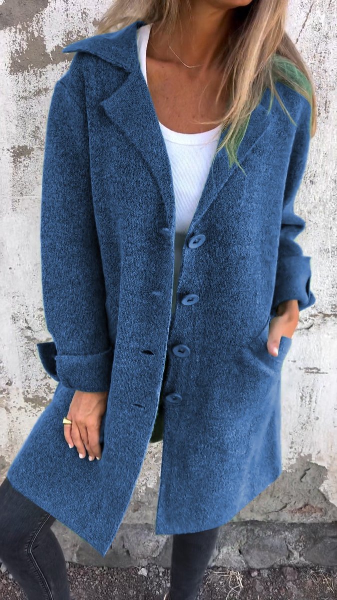 Nora | Manteau Femme Lässig Langer Mantel mit Revers und Knöpfen