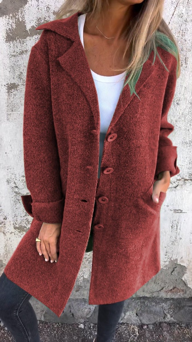 Nora | Manteau Femme Lässig Langer Mantel mit Revers und Knöpfen