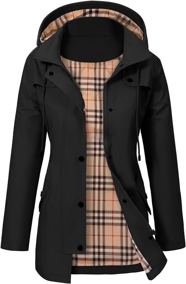 Elisabeth | Manteau Femme Imperméable à Capuche en Tartan avec Doublure en Fleece
