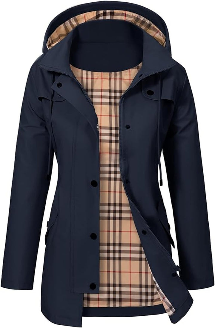 Elisabeth | Manteau Femme Imperméable à Capuche en Tartan avec Doublure en Fleece