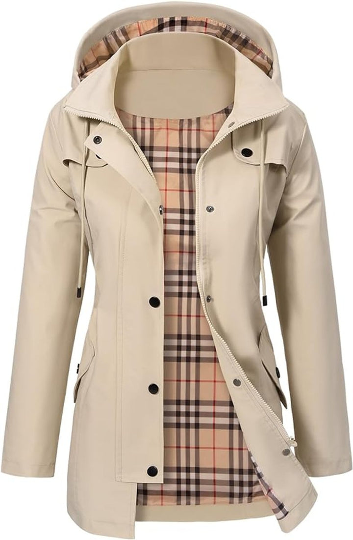 Elisabeth | Manteau Femme Imperméable à Capuche en Tartan avec Doublure en Fleece